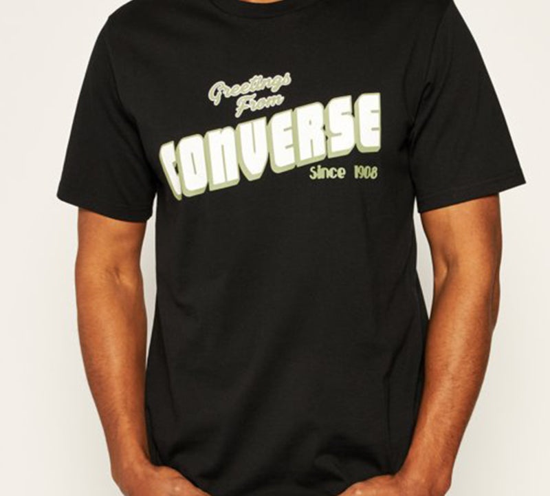 Men's Converse Loose Alphabet Printing Short Sleeve Casual Black 10019604-A02 - 4