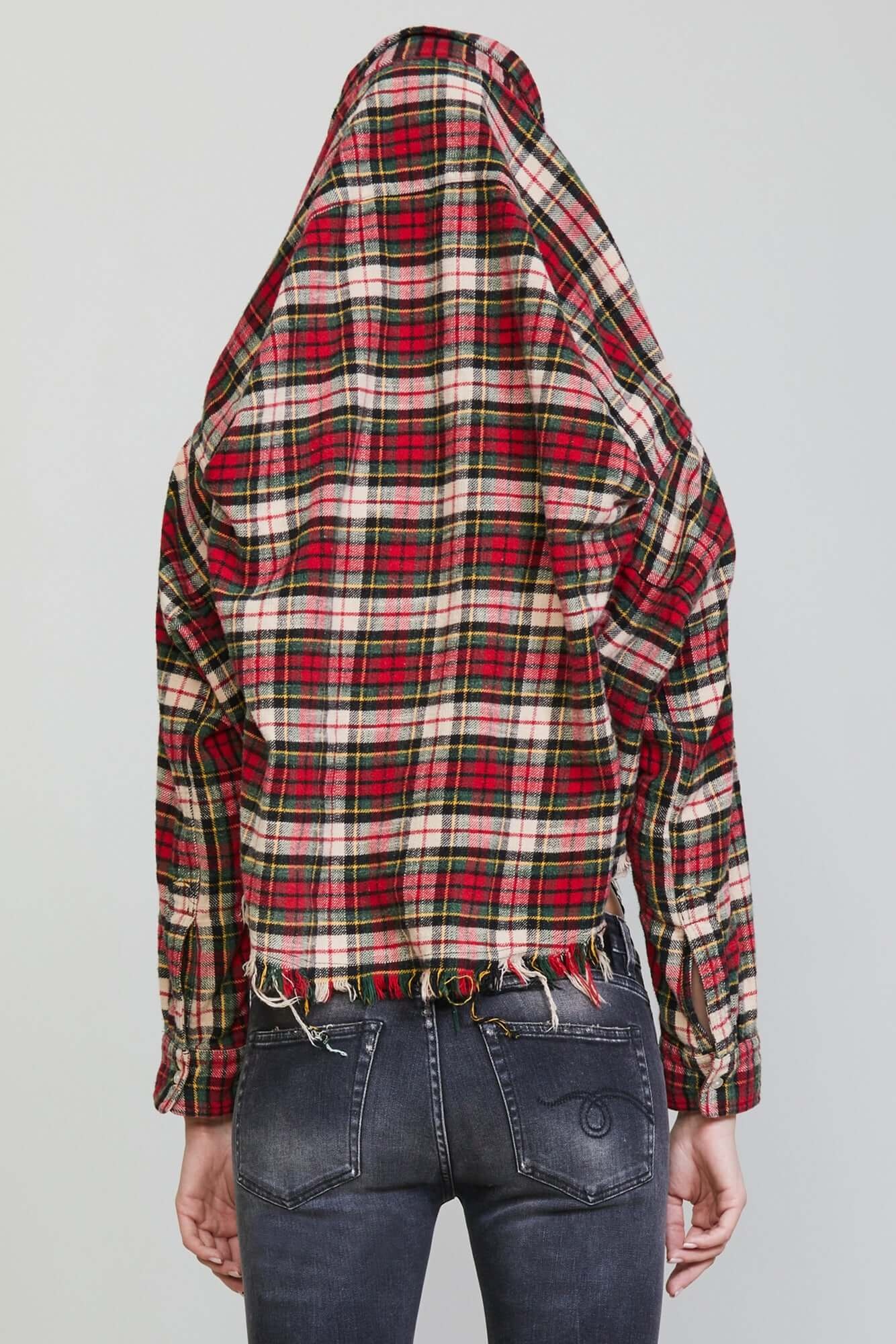 CONVERTIBLE CROPPED WORKSHIRT - RED/GREEN PLAID - 7