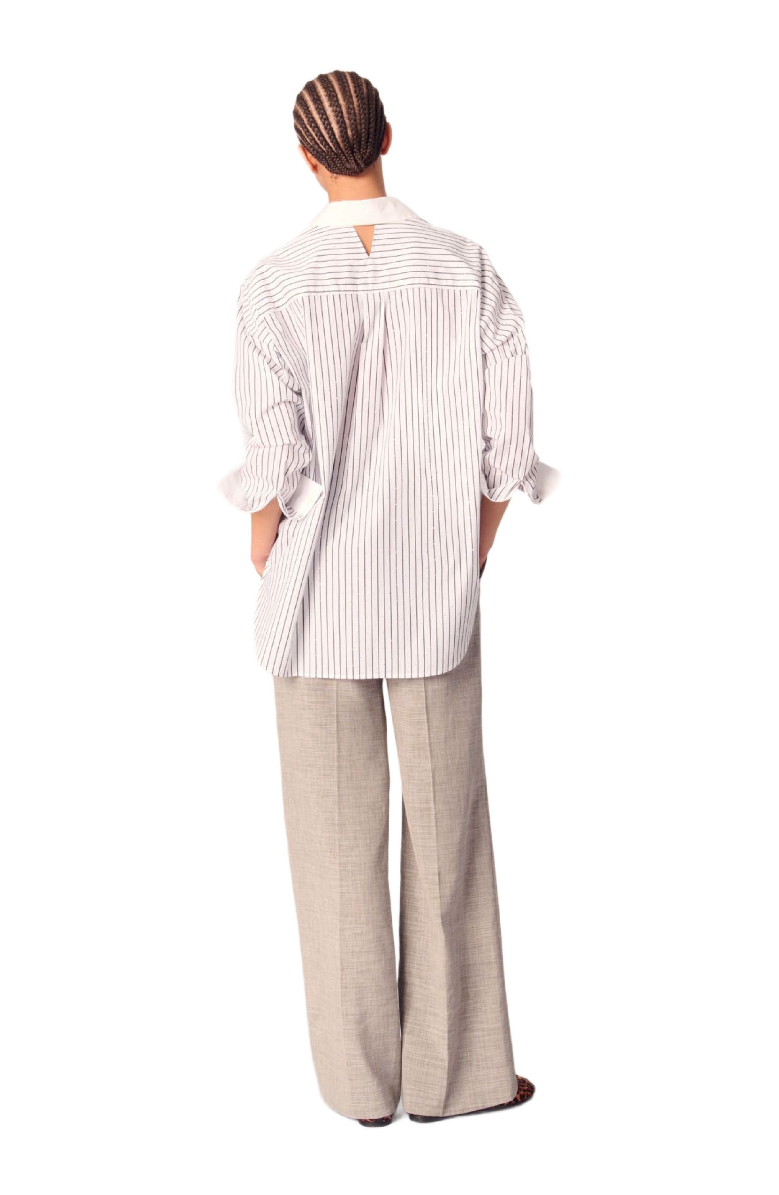 maje Rhinestone striped shirt in Black /White Stripes at Nordstrom - 2