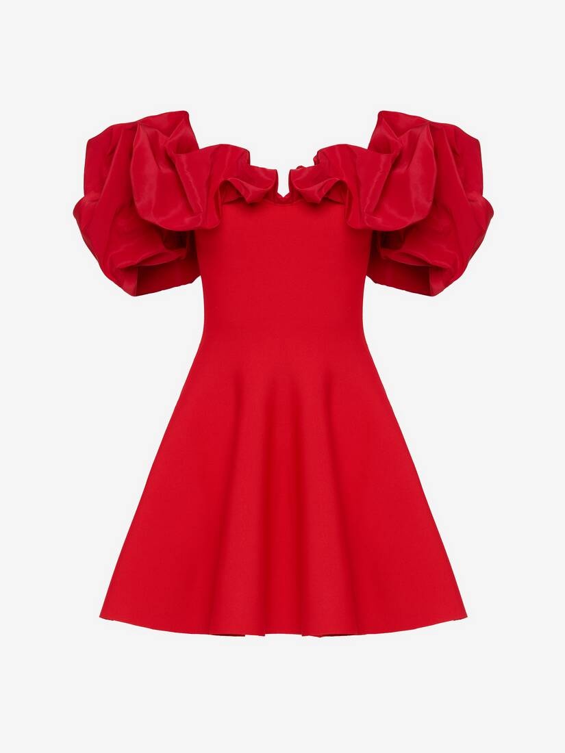 Women's Hybrid Ruffled Mini Dress in Red/black - 1