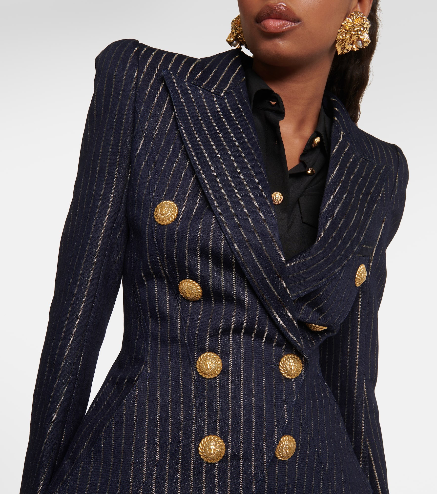 Lurex® pinstripe denim blazer - 5