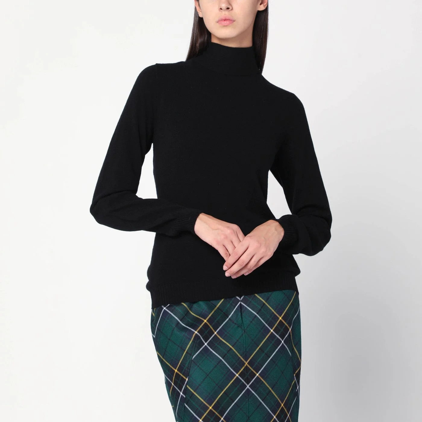 Black turtleneck sweater with crossed details - 1