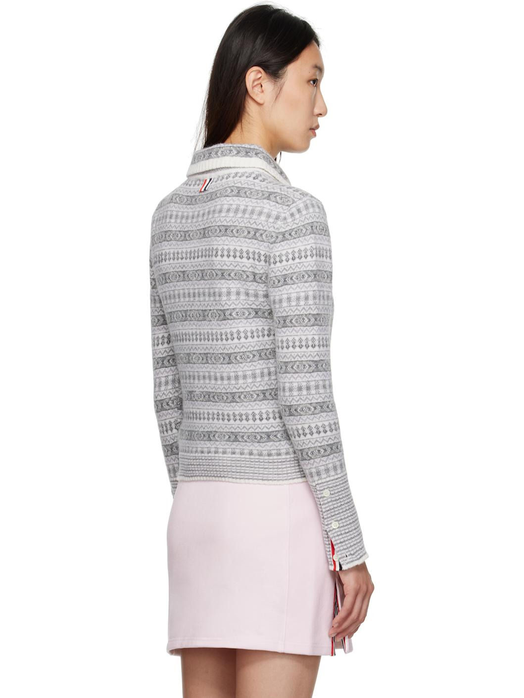 Gray Wool Flannel & Mohair Jacquard Sweater - 3