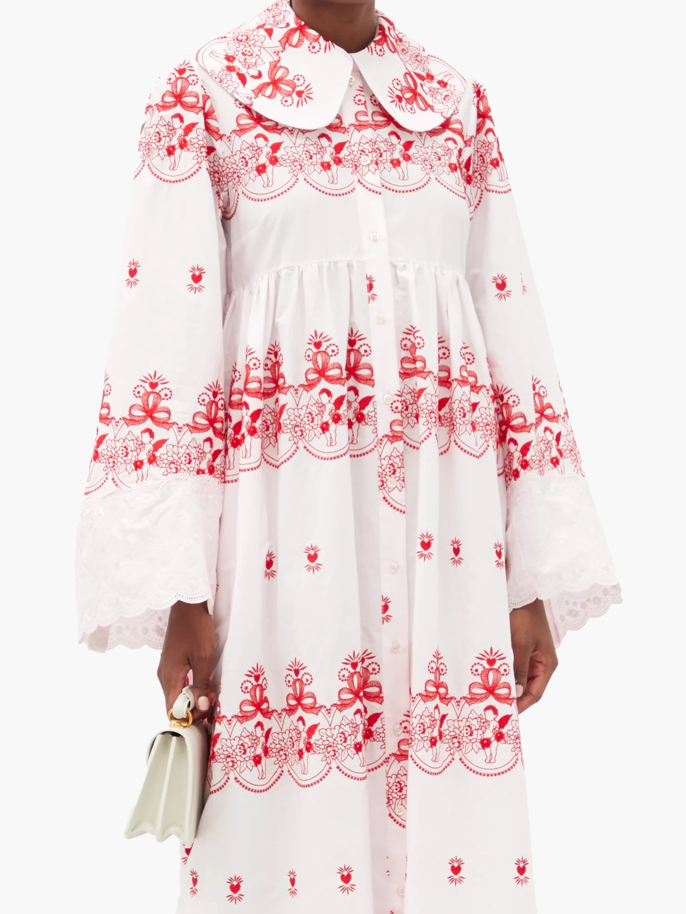 Cherub-embroidered cotton dress - 6