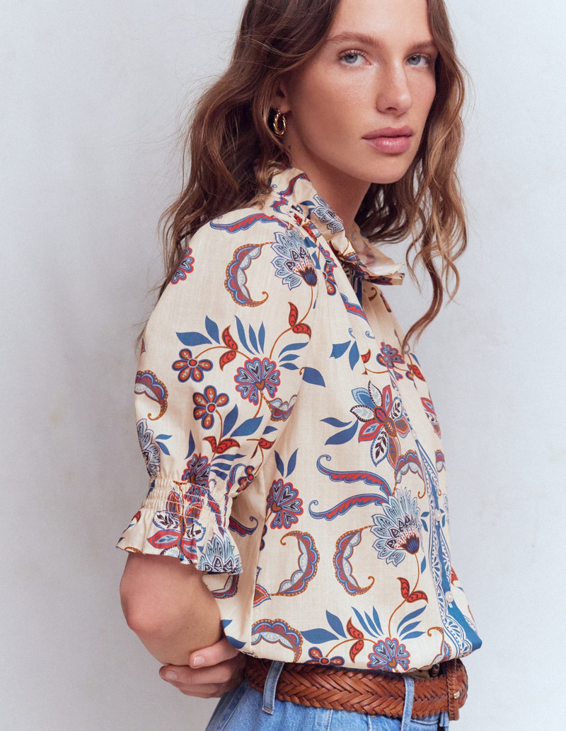 Heather Smocked Sleeve Top-Elegant Blossom Placement 7