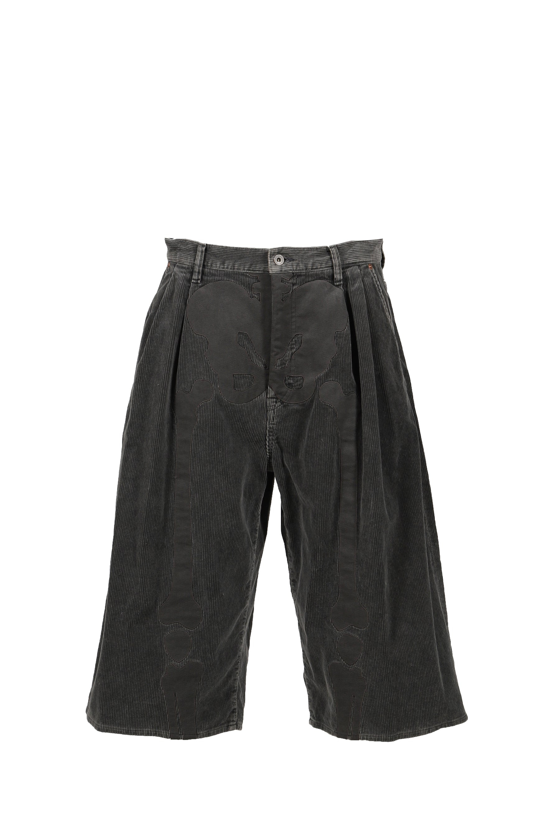 BONE APPLIQUE CORDUROY CROPPED PANTS / GRY - 5