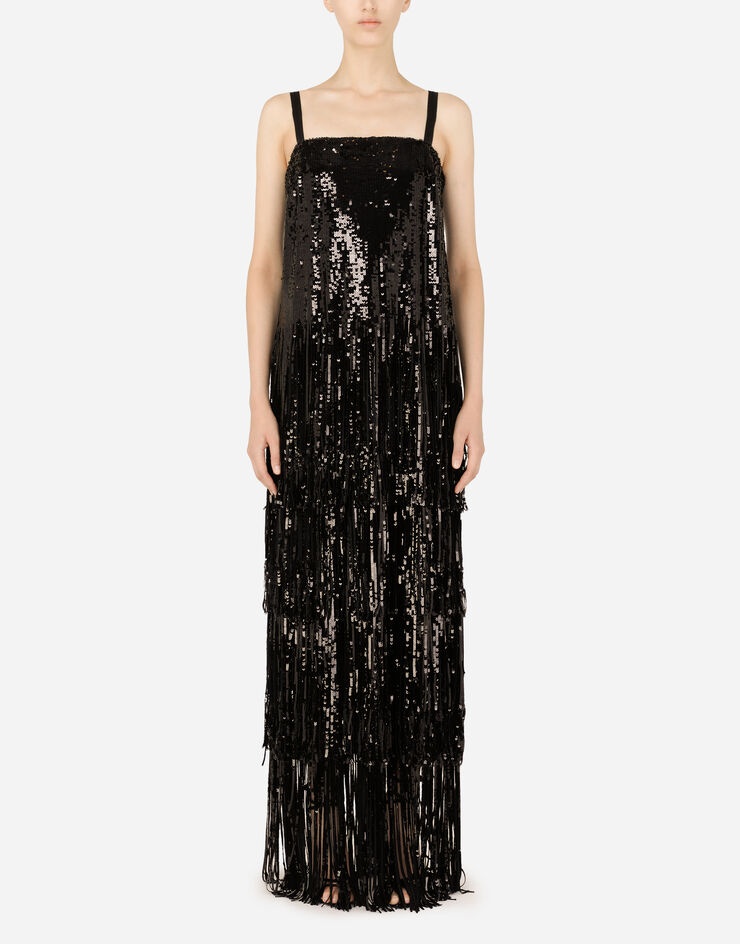 Long sequined dress with fringing - 1