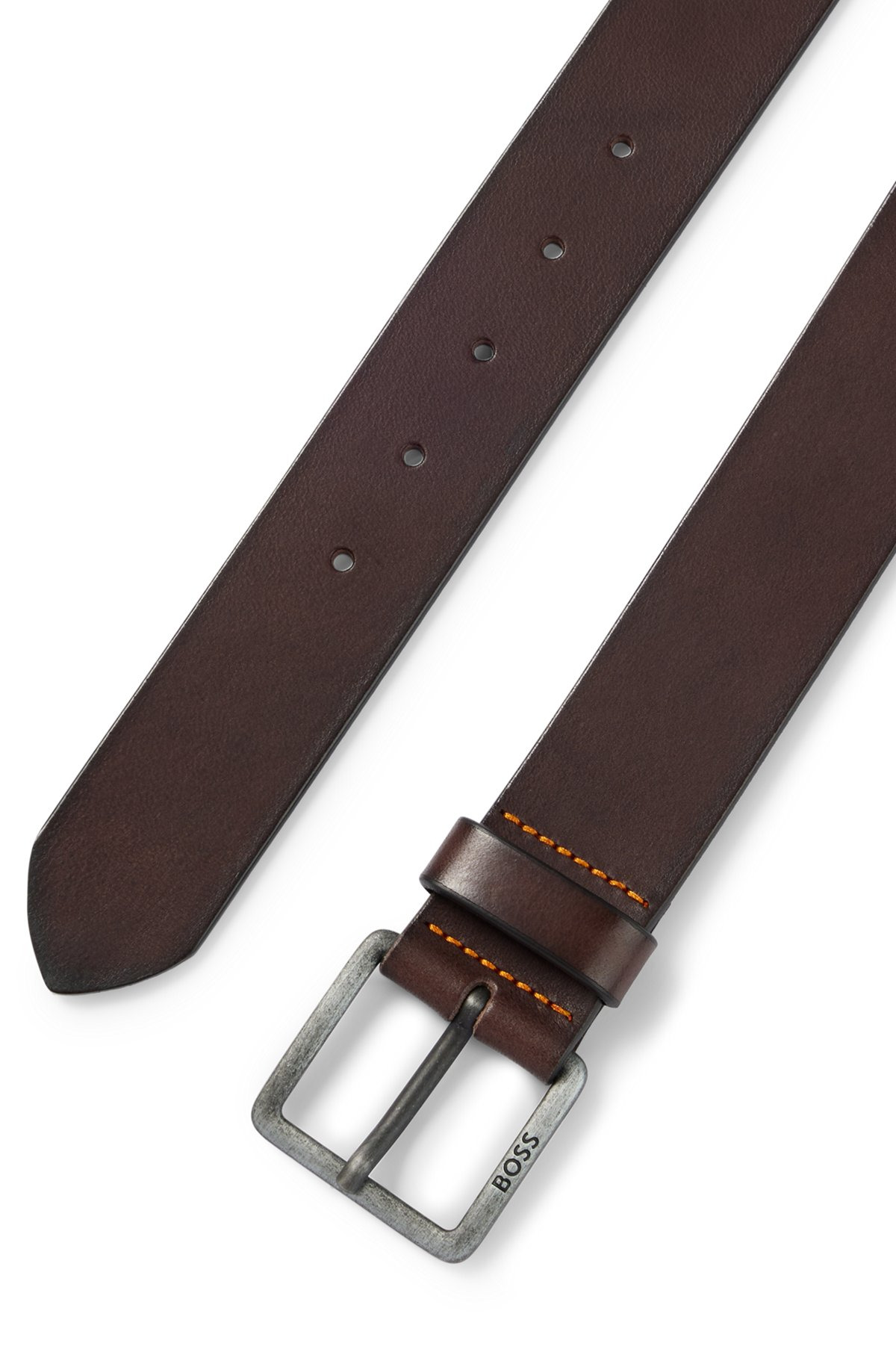 LEATHER BELT WITH LOGO AND DARK RUTHENIUM HARDWARE - 3