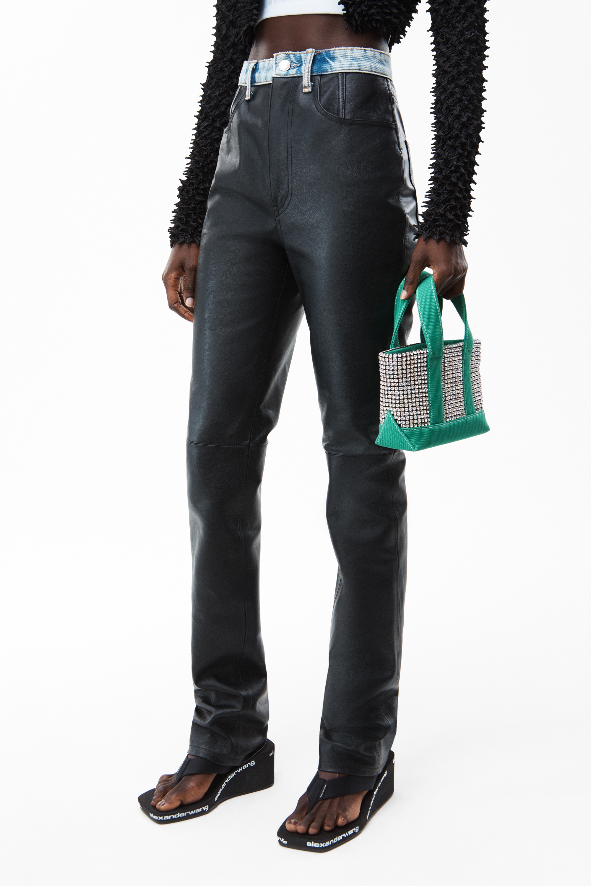 SLIM CONTRAST JEANS IN MOTO LEATHER - 7