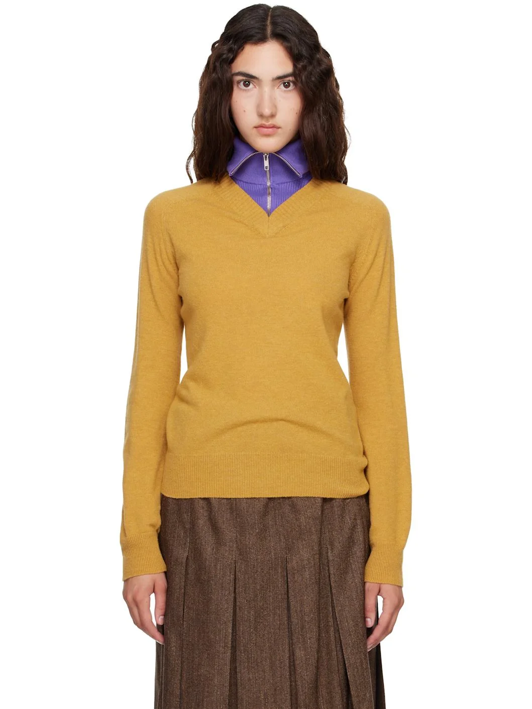 Yellow Layered Neckline Sweater - 1