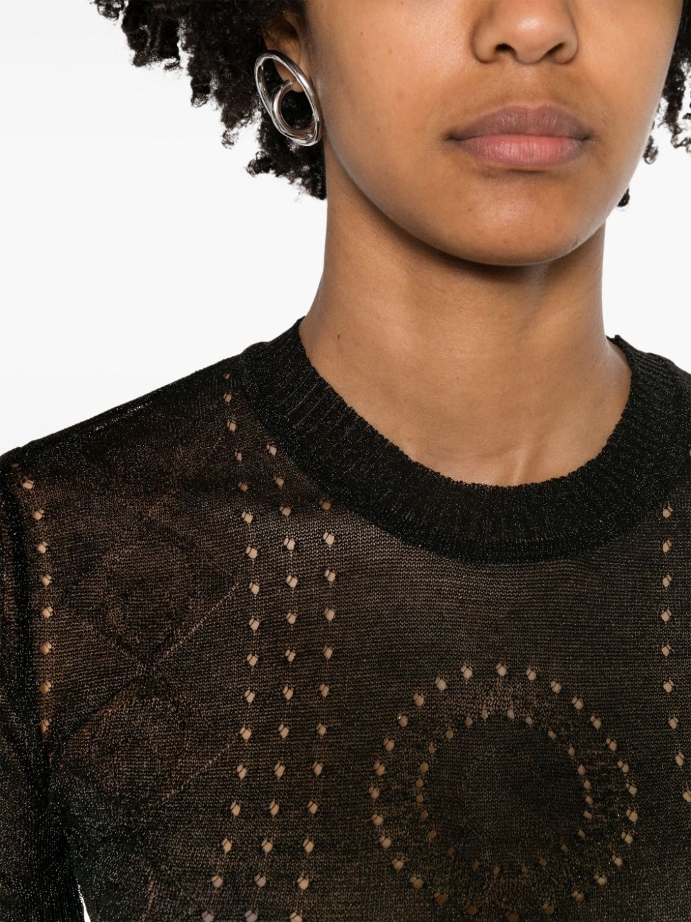 pointelle-knit cropped blouse - 5