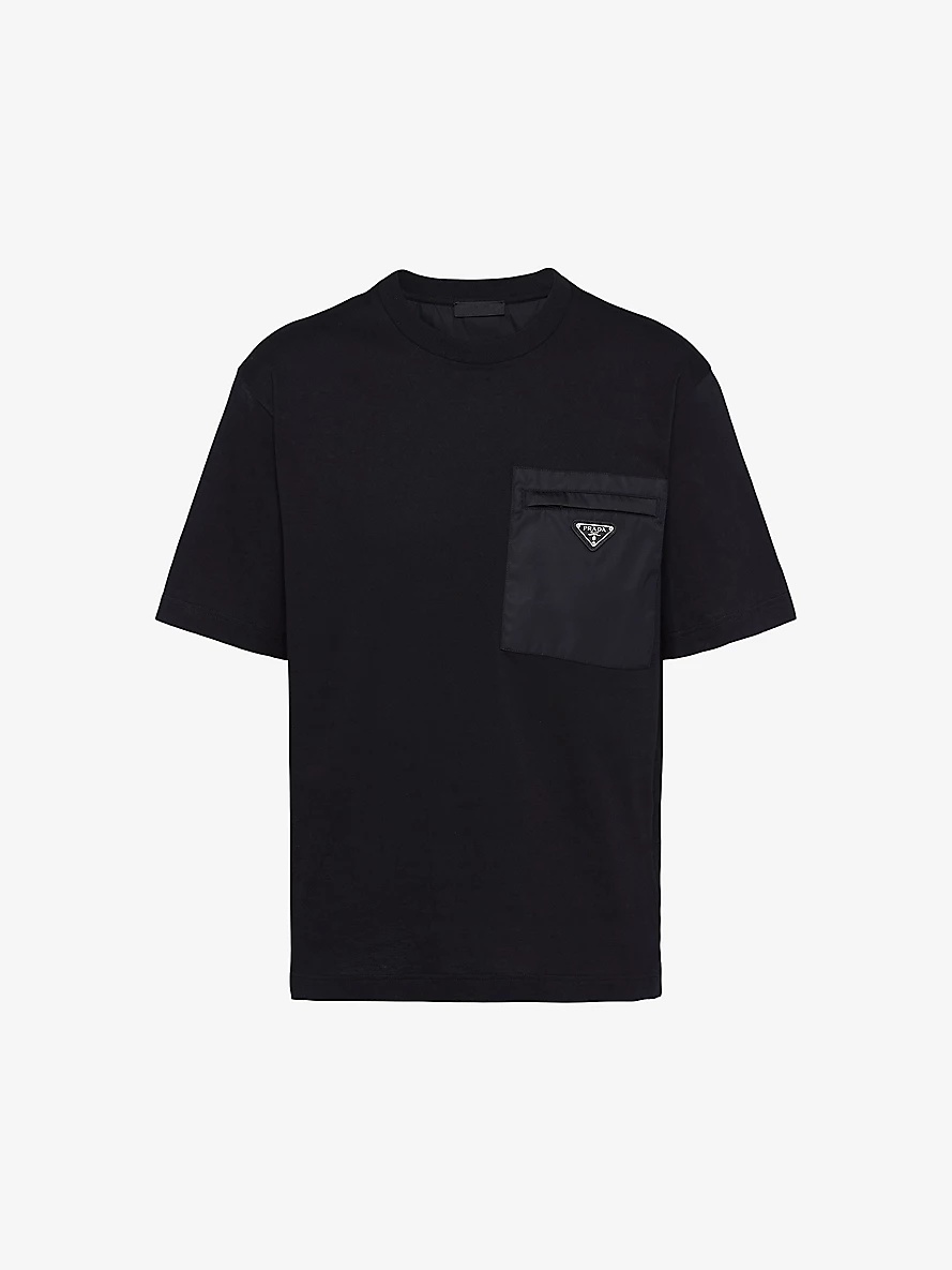 Re-Nylon brand-plaque cotton and recycled-nylon T-shirt - 1