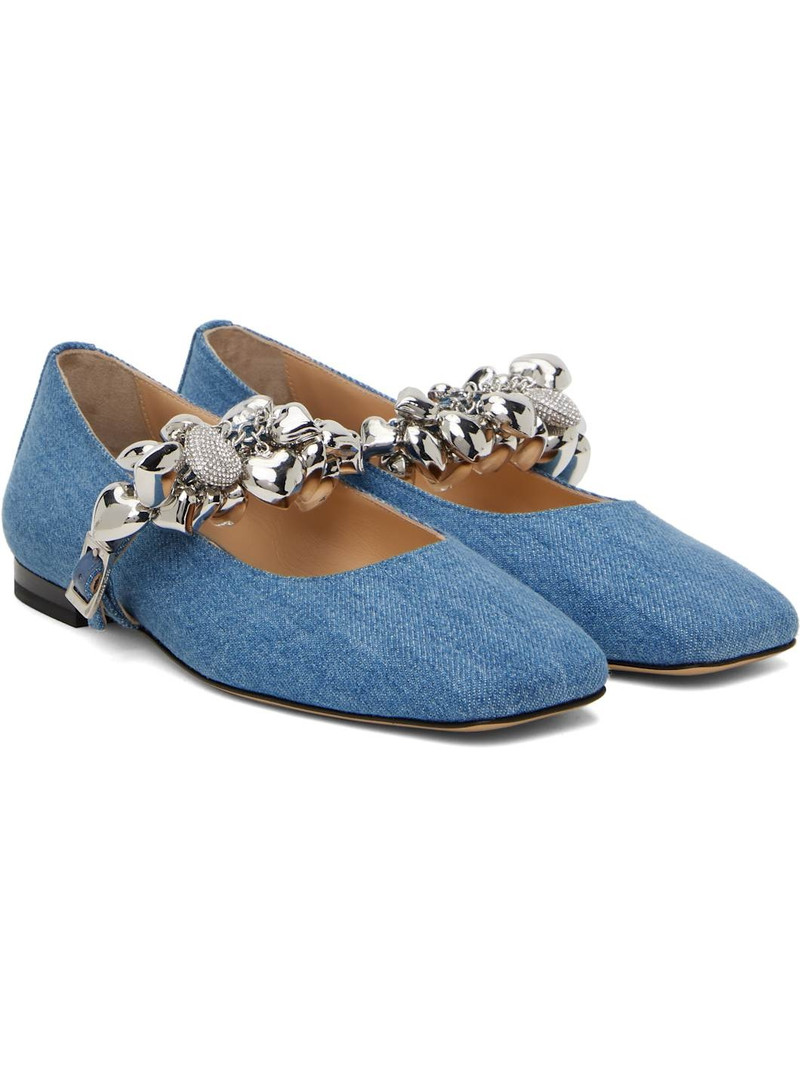 Blue Puffy Heart Square Toe Ballerina Flats 4