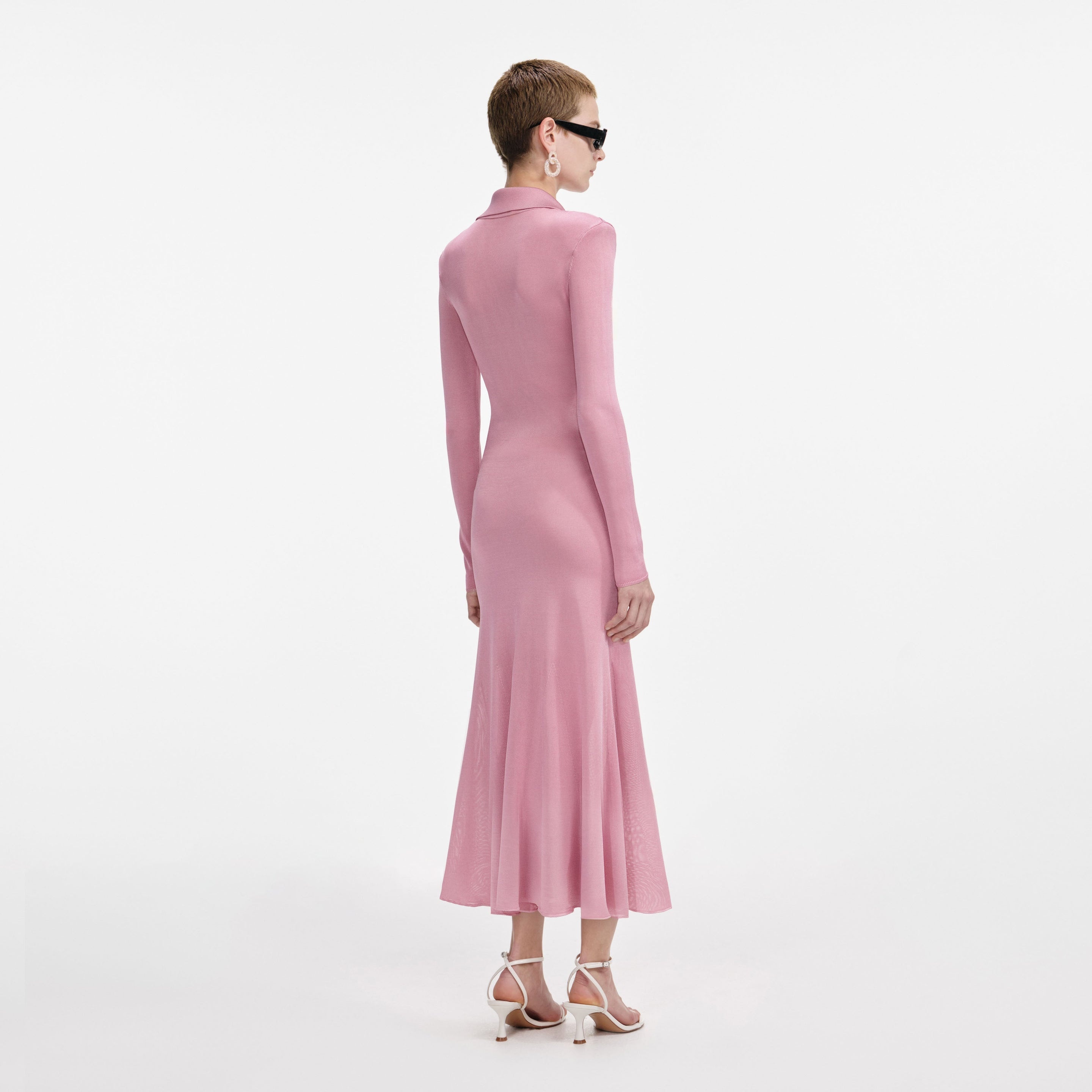 Pink Viscose Knit Midi Dress - 3