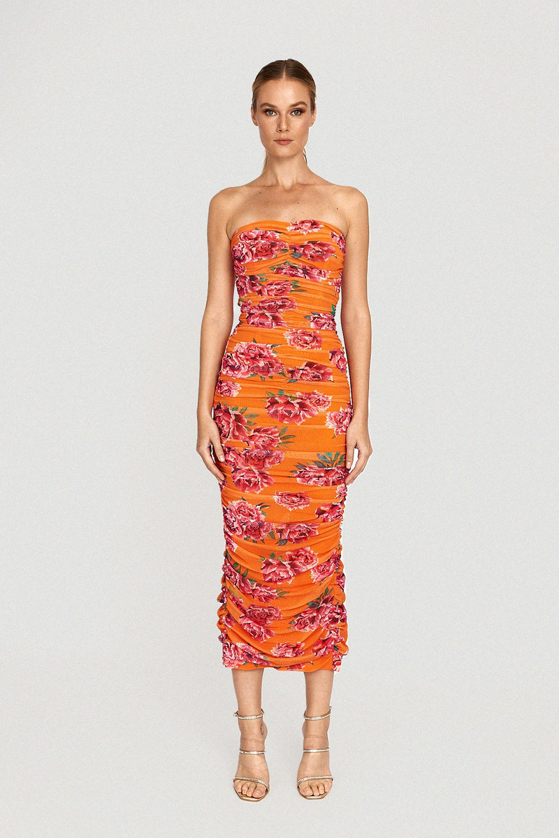 FARRAH RUCHED MIDI DRESS 1