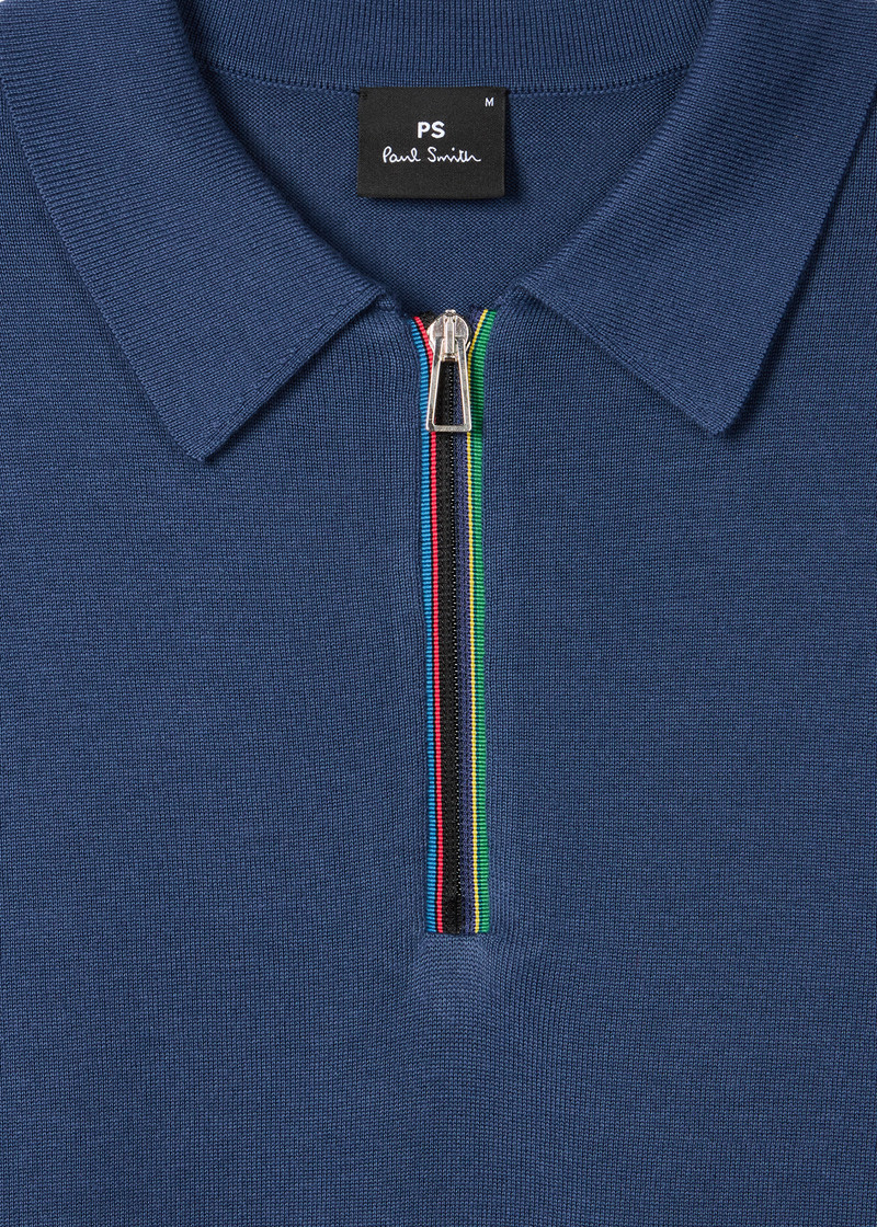 Paul Smith Mid Blue 'Sports Stripe' Zip-Neck Long-Sleeve Polo Shirt outlook