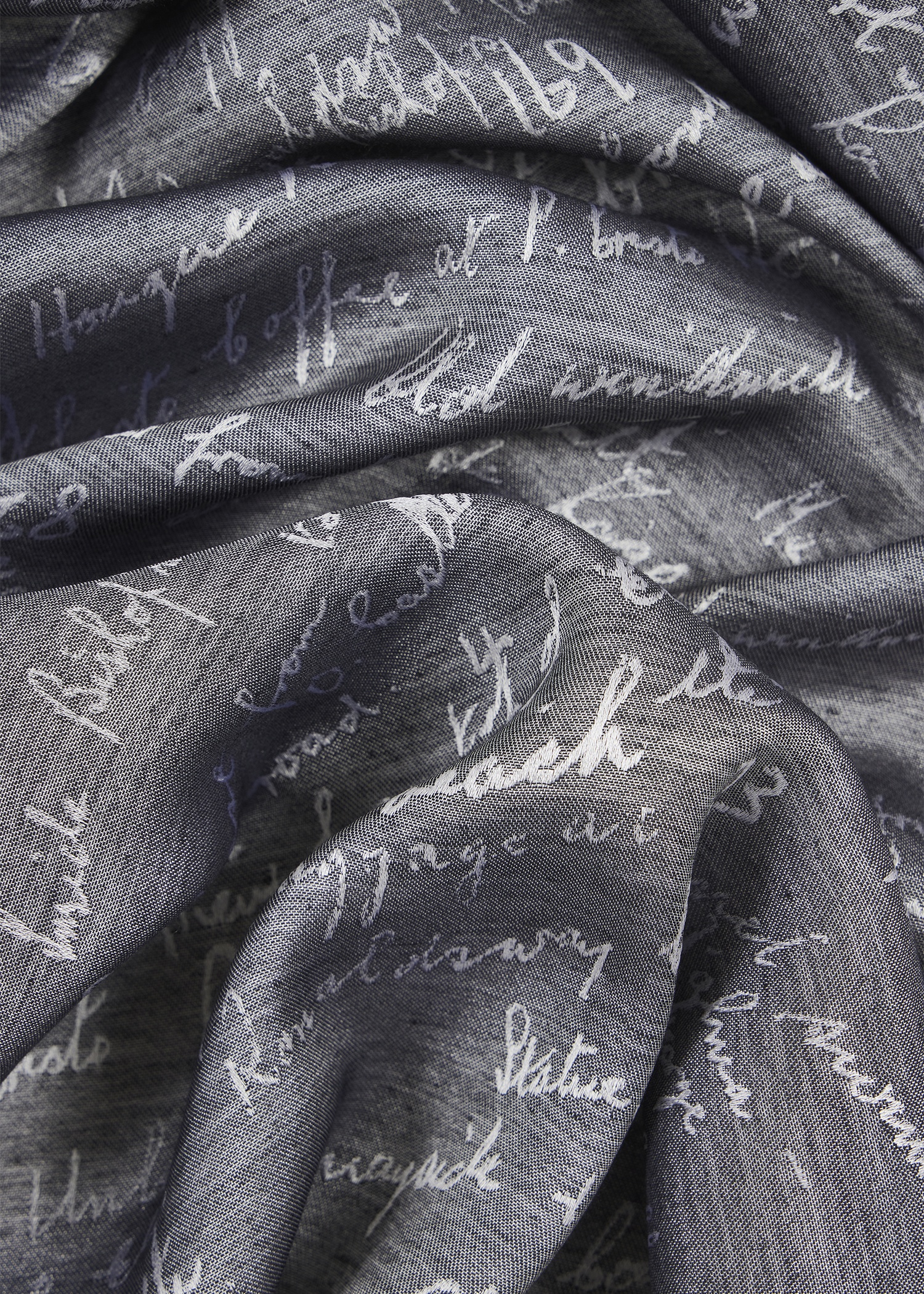 Grey Silk-Blend 'Notebook Writing' Scarf - 4