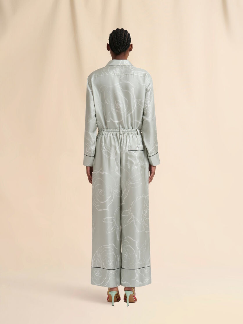 GREEN SILK PALAZZO TROUSERS WITH AURORA PRINT - 3