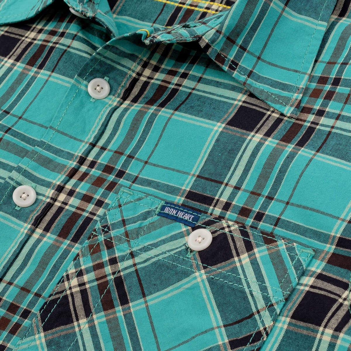 IHSH-360-GRN 5oz Selvedge Madras Check Short Sleeve Work Shirt - Green - 10