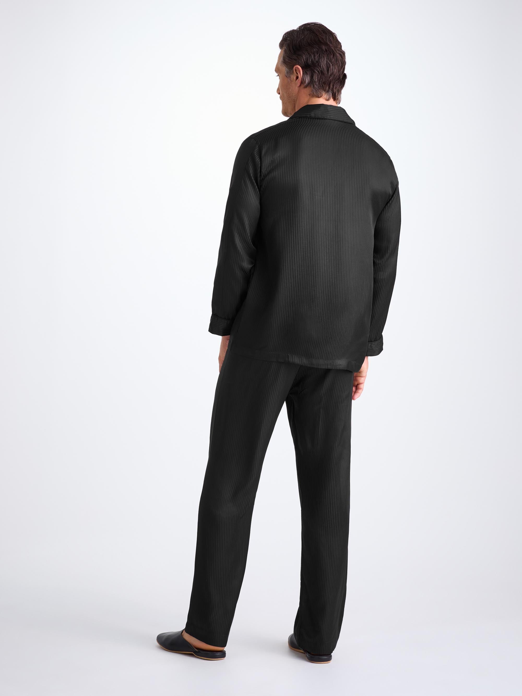 Men's Classic Fit Pyjamas Woburn 8 Silk Satin Black - 4