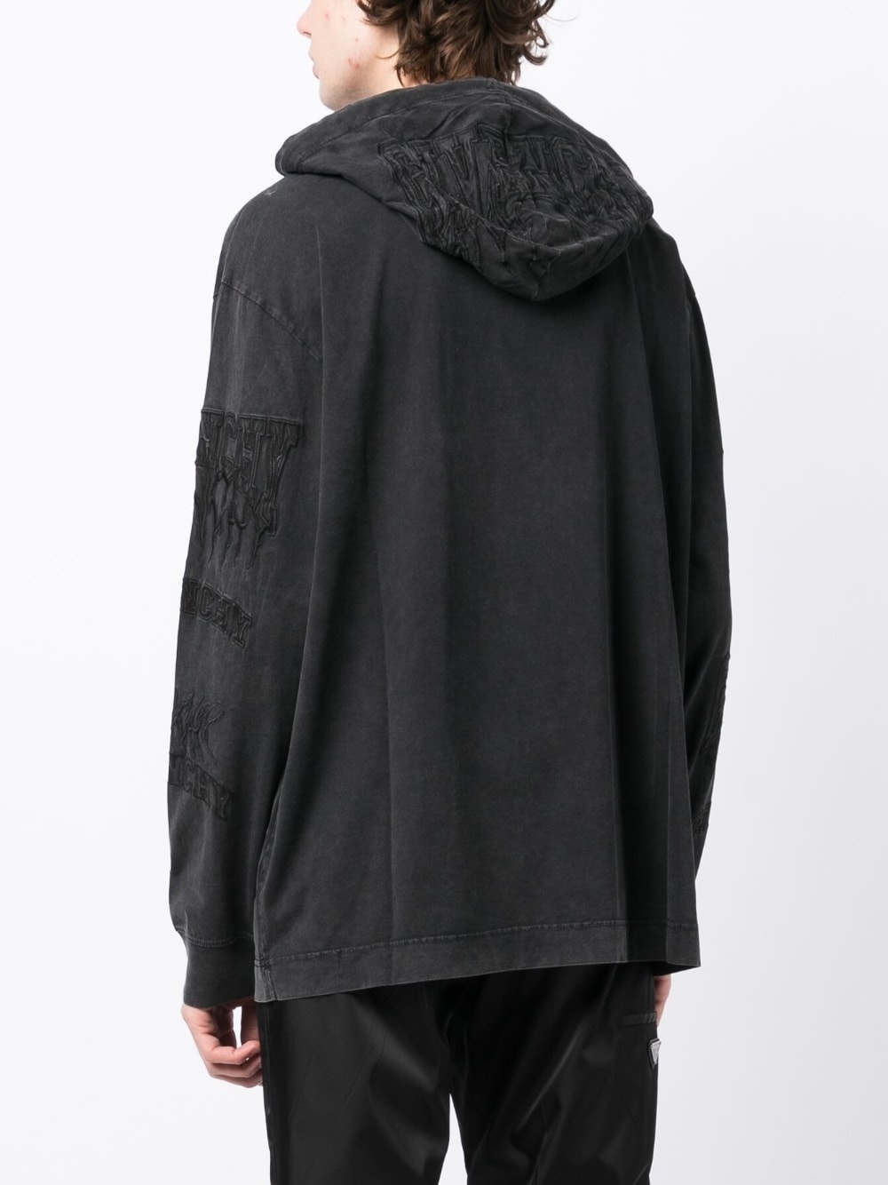 embroidered logo faded-effect hoodie - 4