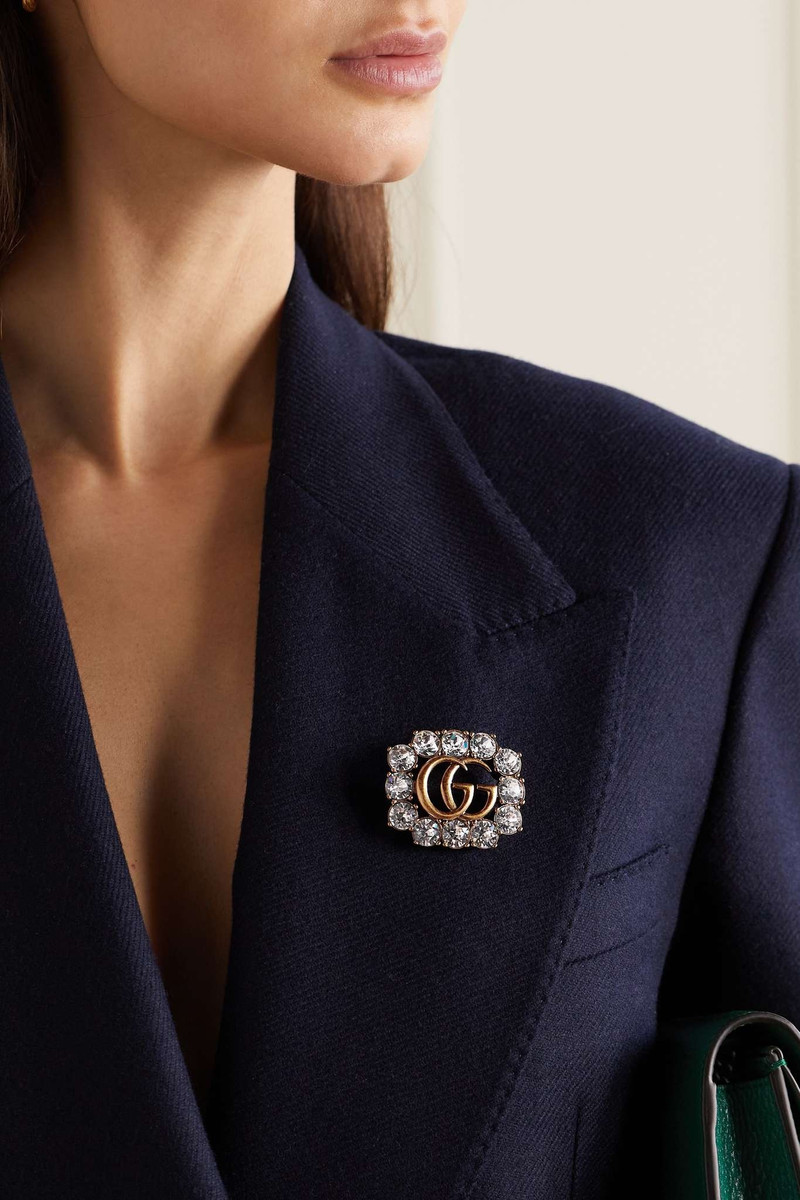 GUCCI Gold-tone crystal brooch outlook