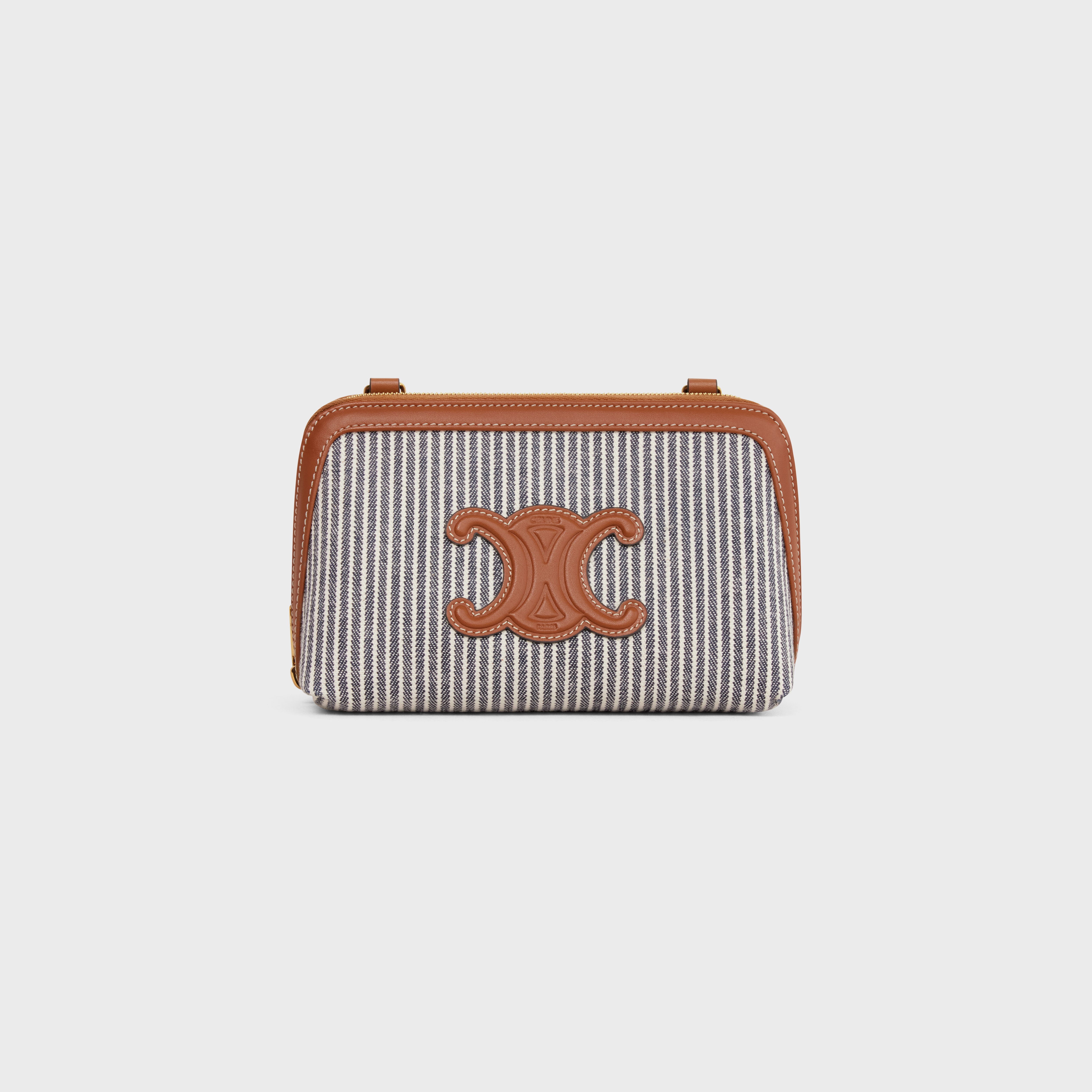 Clutch on Chain Cuir triomphe in STRIPED TEXTILE AND CALFSKIN - 2