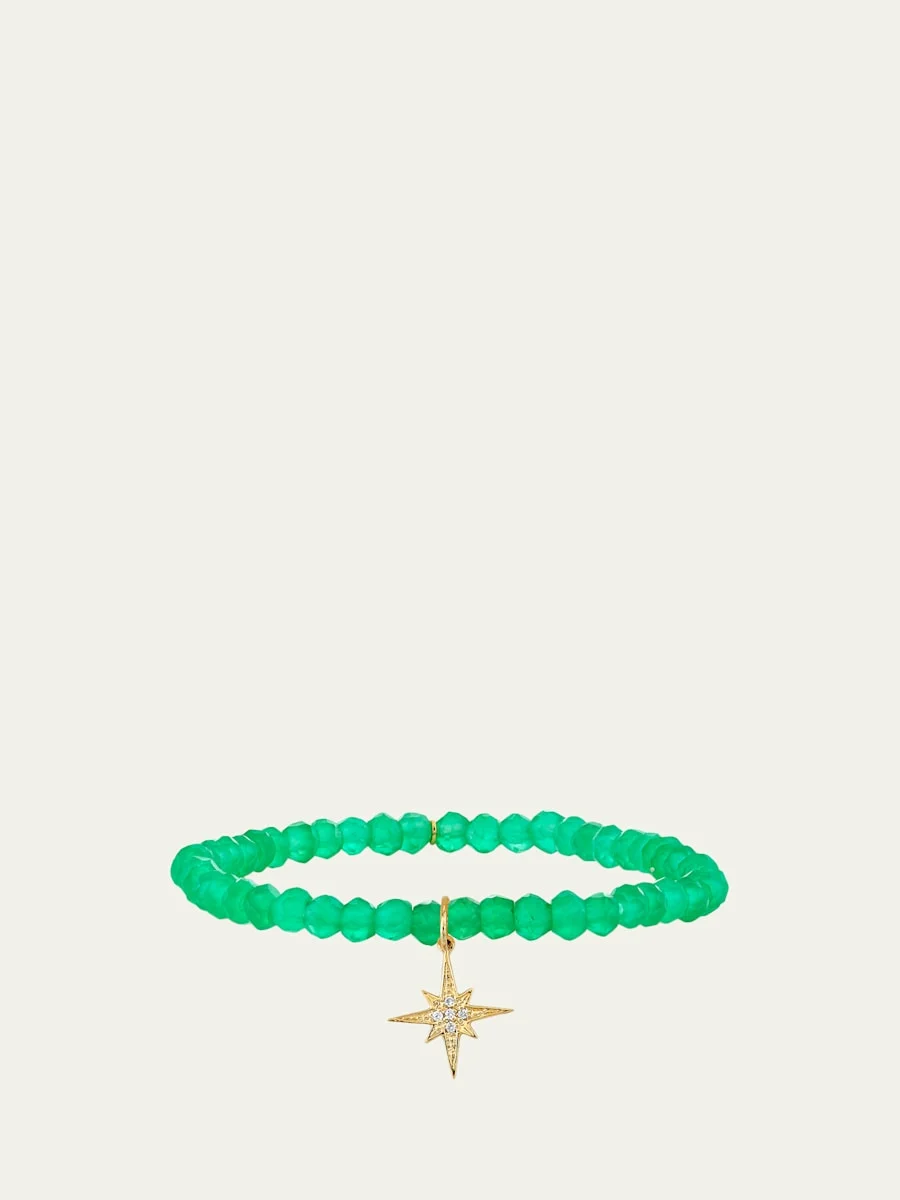 14K Diamond Pave Starburst on Green Onyx Bracelet - 1