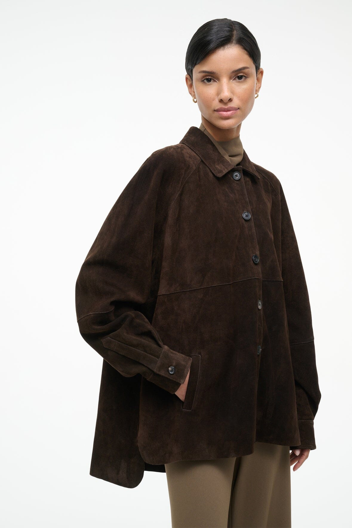 STAUD JOSETTE SUEDE SHIRT ESPRESSO - 3
