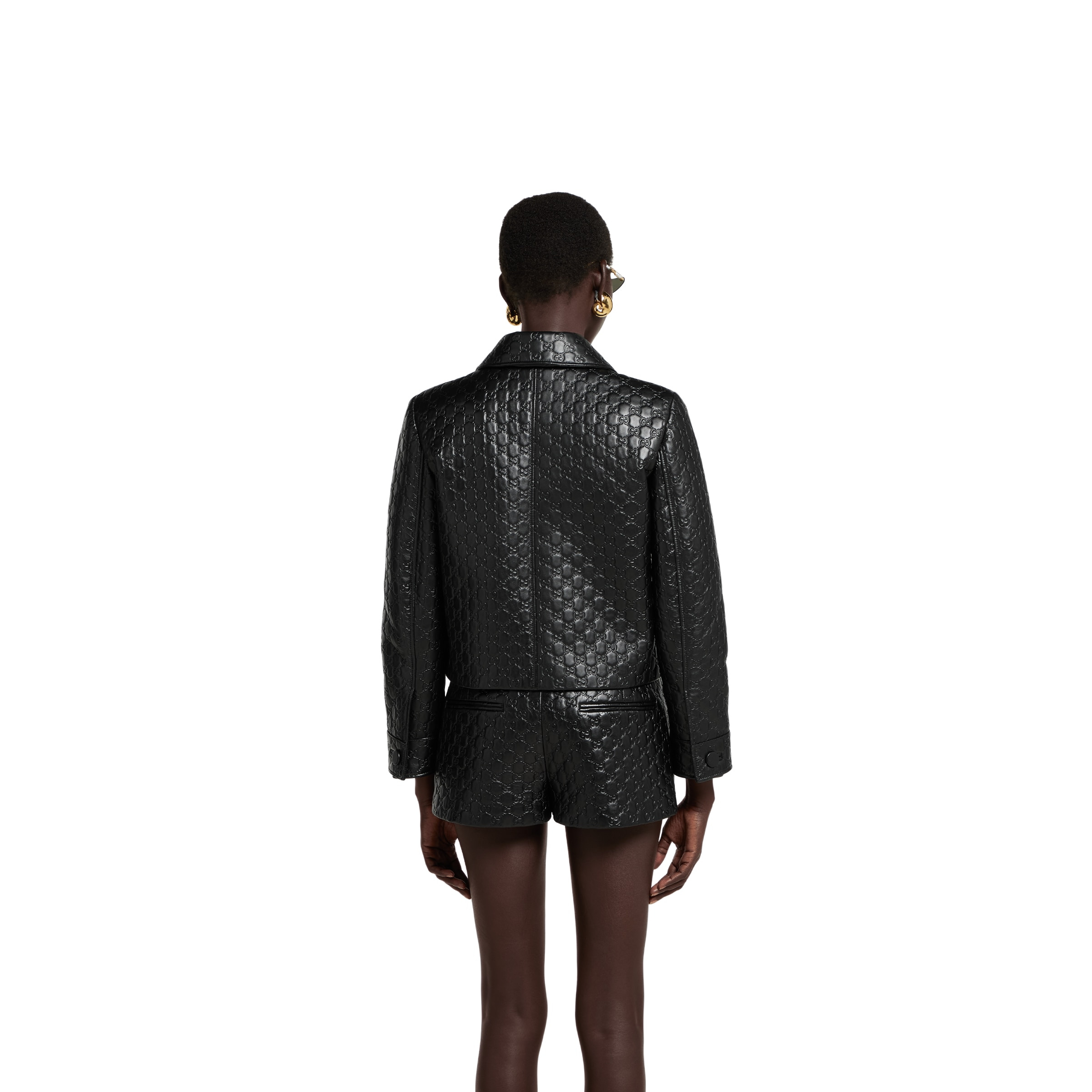 Embossed GG leather jacket - 4