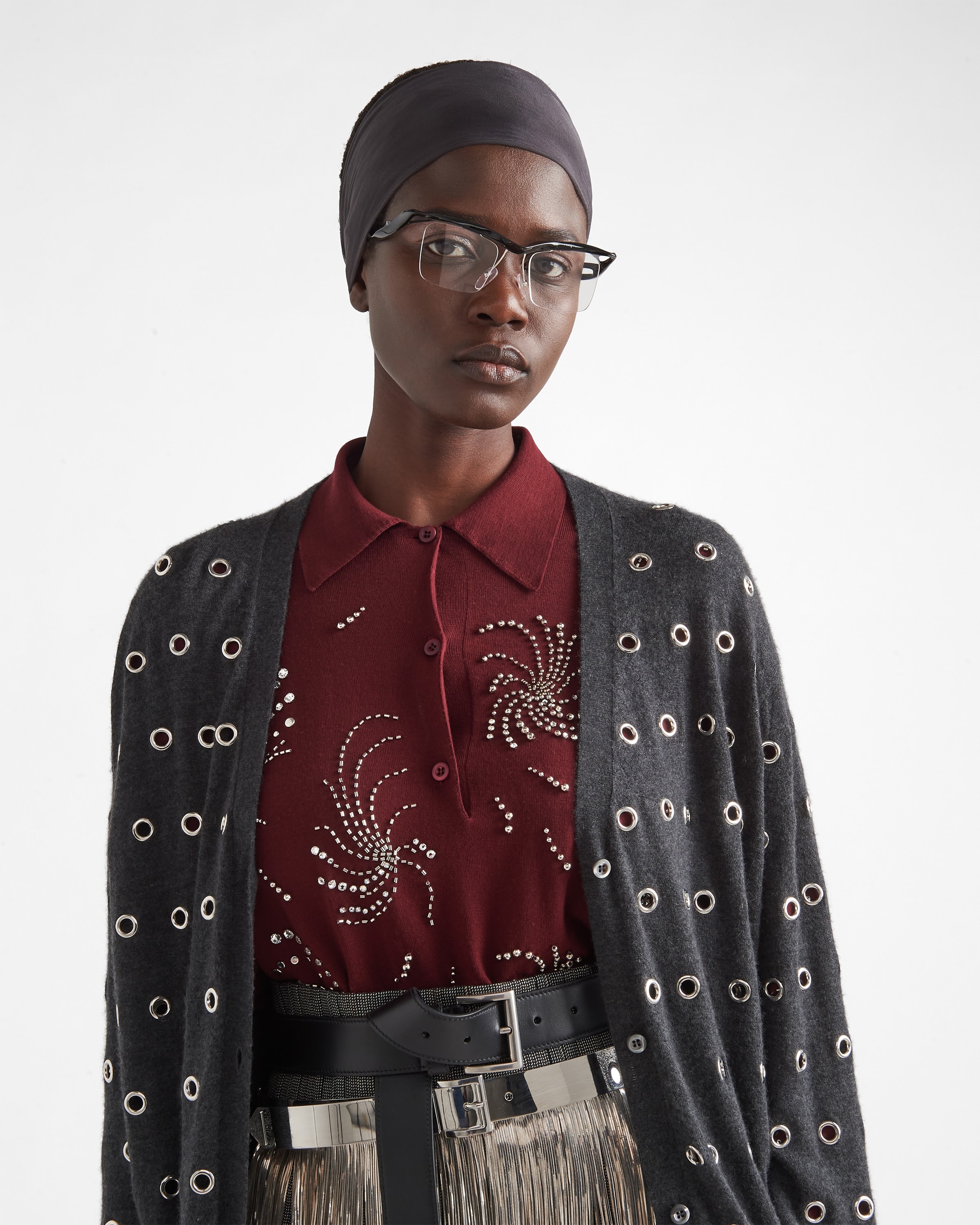 Embroidered cashmere polo shirt - 3