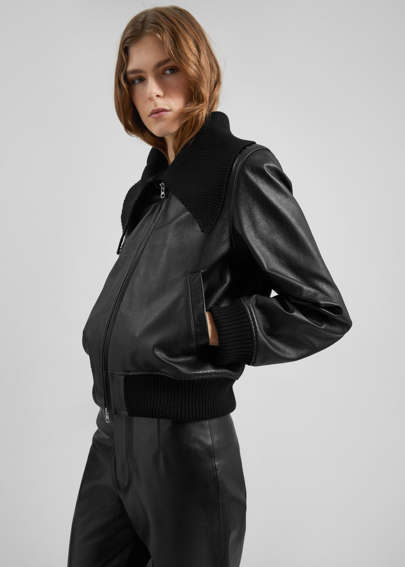 Vidsel Leather Bomber Jacket - Black 4