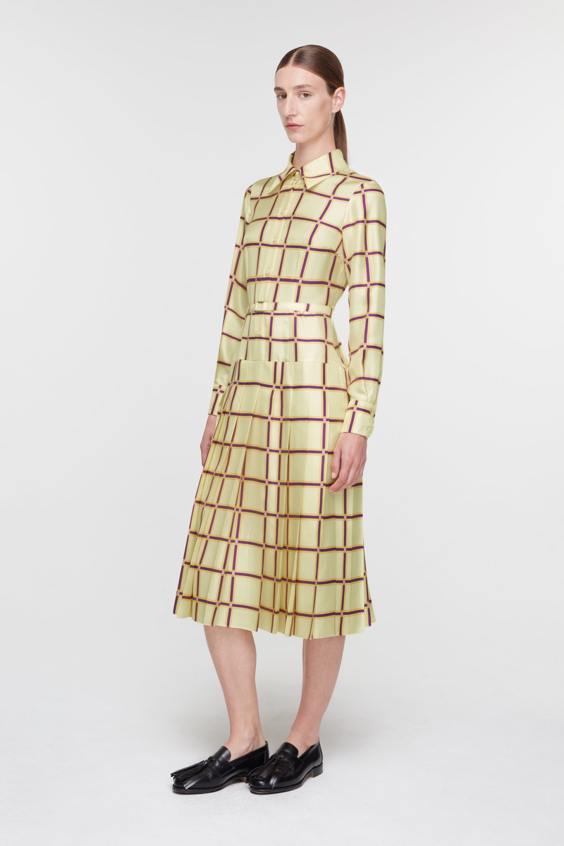 Juul Dress in Lemon, Mustard, & Purple Check Silk Twill 3