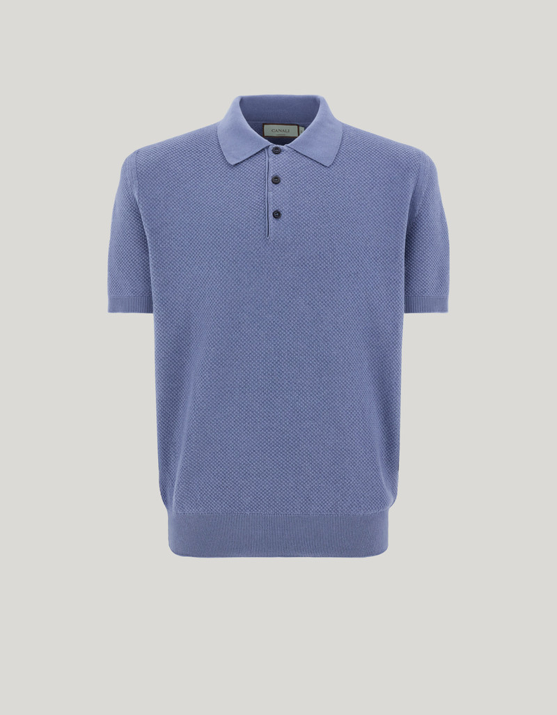 SHORT-SLEEVED AIR FORCE BLUE MICRO COTTON JACQUARD POLO SHIRT - 1