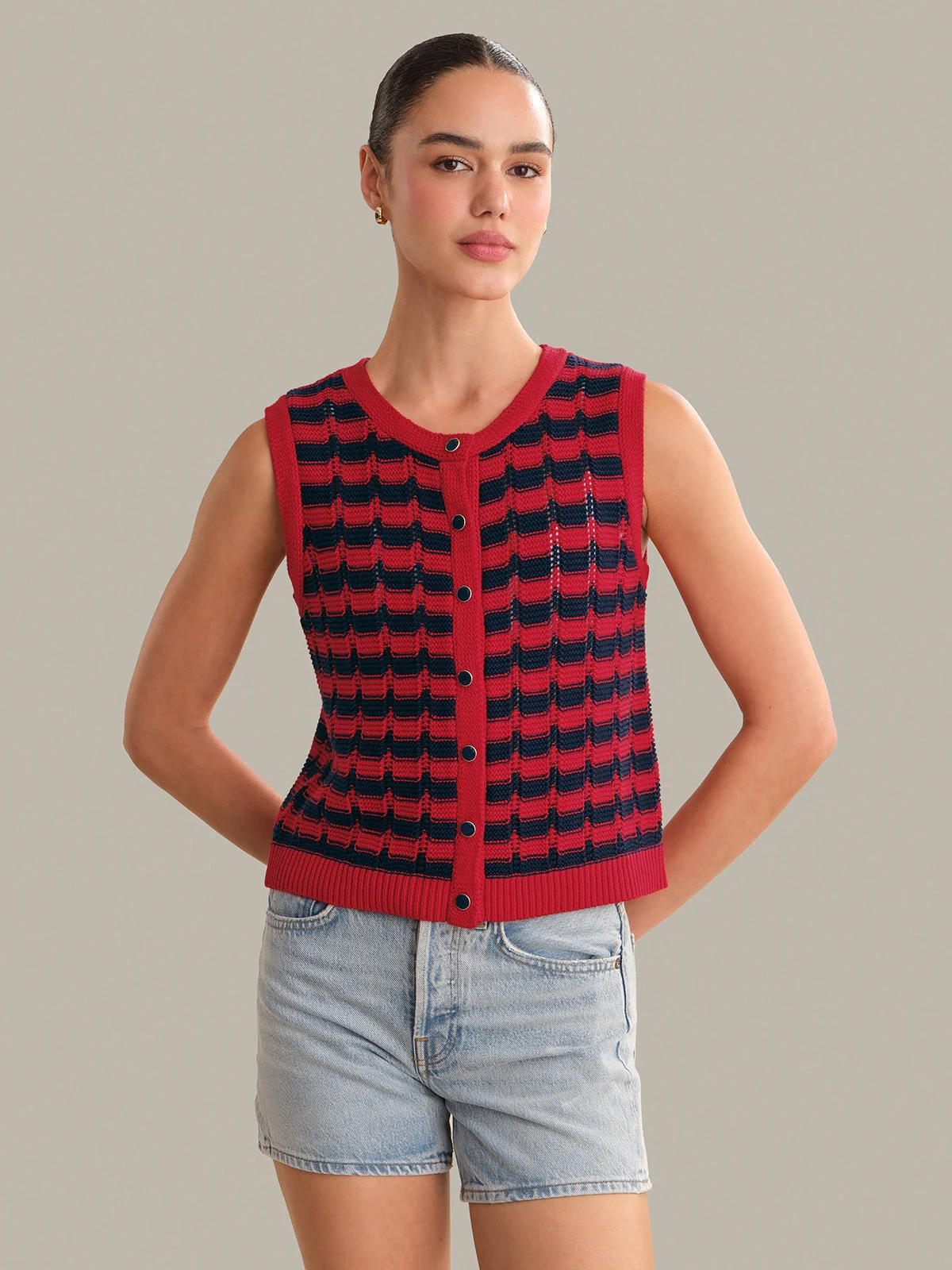 Isla Striped Button Front Vest - 1