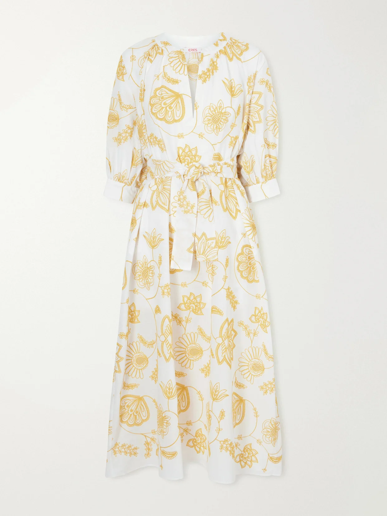 Sari Anjana Belted Embroidered Cotton-blend Midi Dress - 1