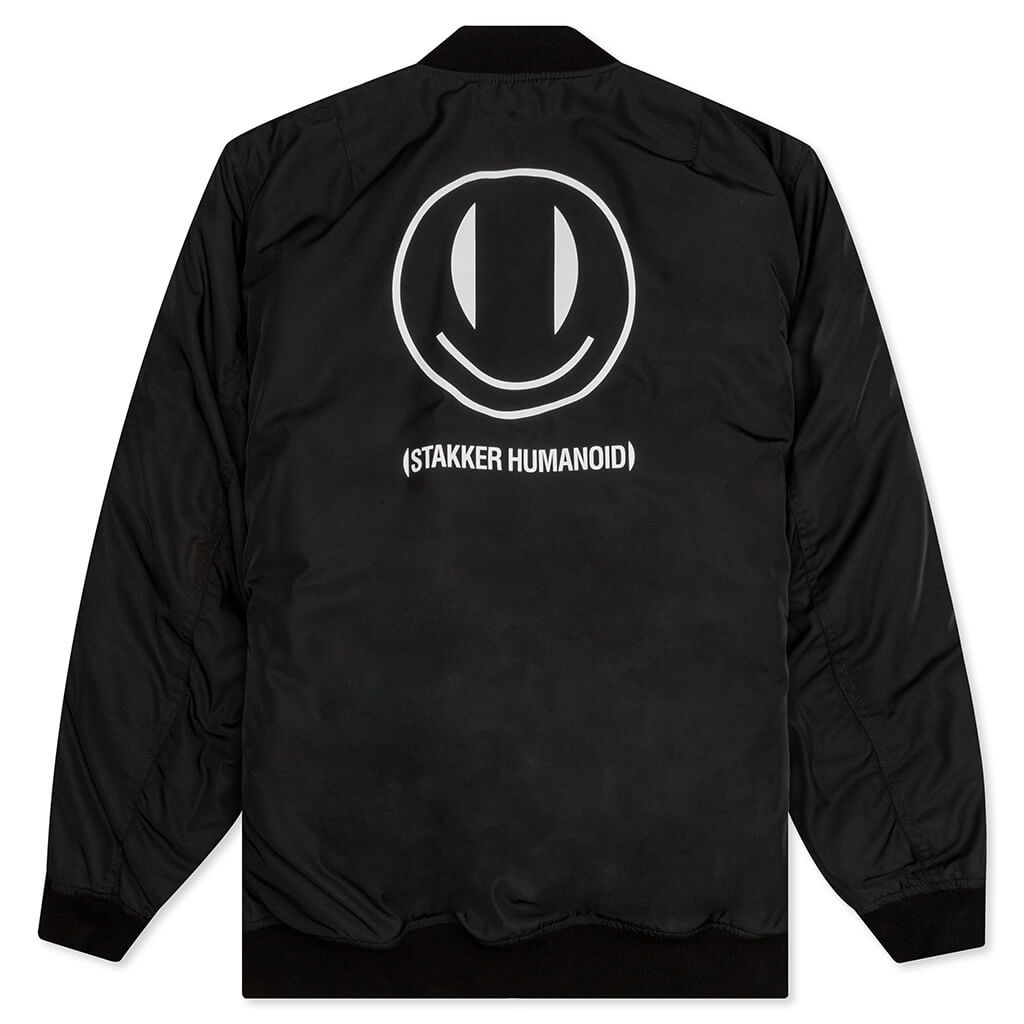 RAF SIMONS X SMILEY PRINT AND BADGE BOMBER JACKET - BLACK - 2