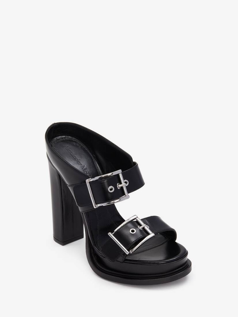 Alexander McQueen Women's Platform Buckle Sandal in Black/silver outlook