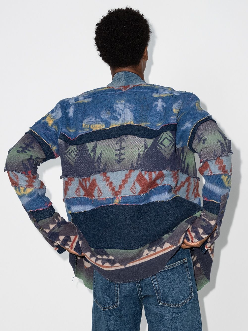 geometric print open front denim jacket - 3