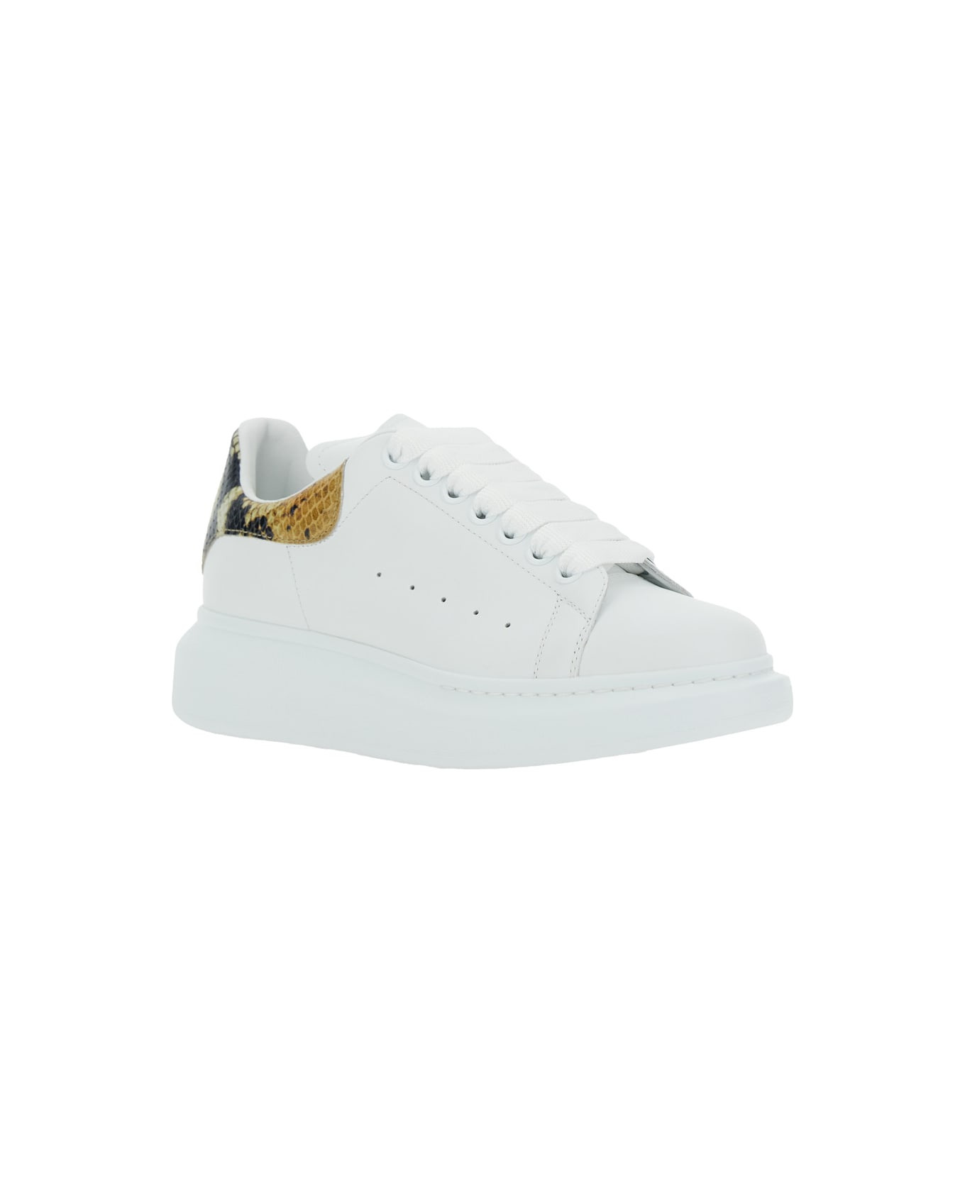 White Oversize Sneakers With Snake Print On The Heel In Leather Woman - 2