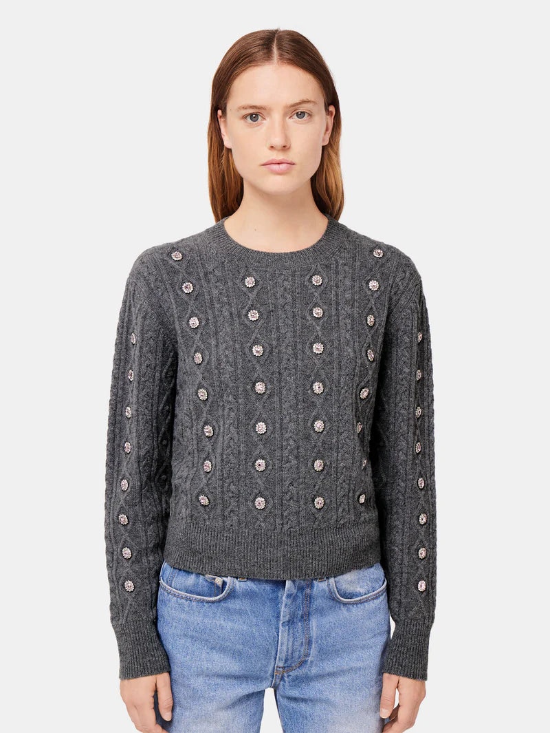 GREY SWEATER WITH RHINESTONES - 2