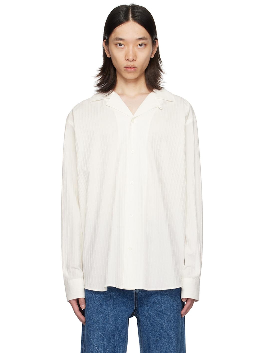 White Oversized Camp Collar Shirt - 1