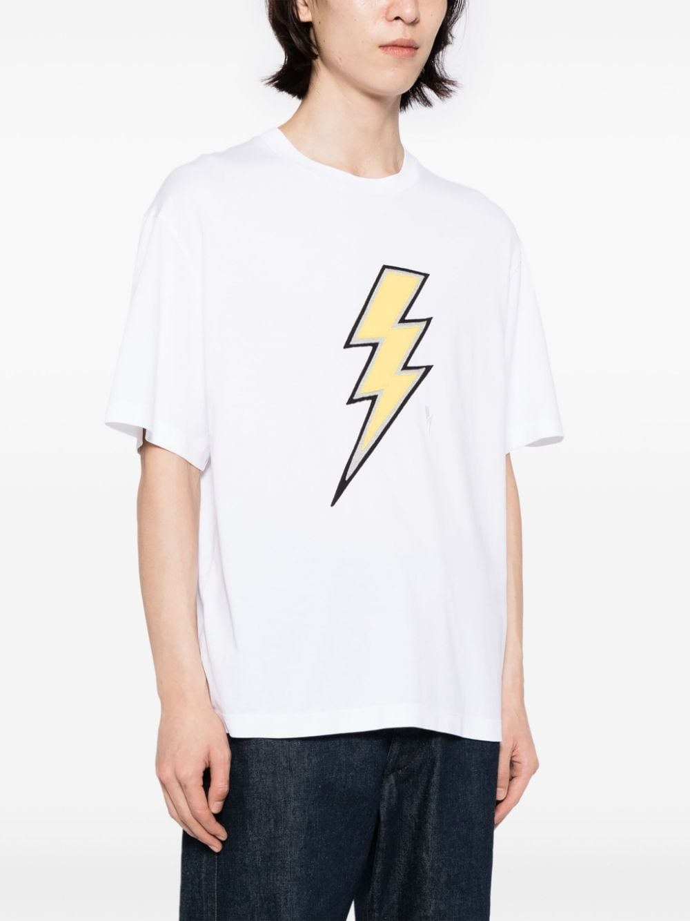 Thunderbolt-embroidered cotton T-shirt - 3
