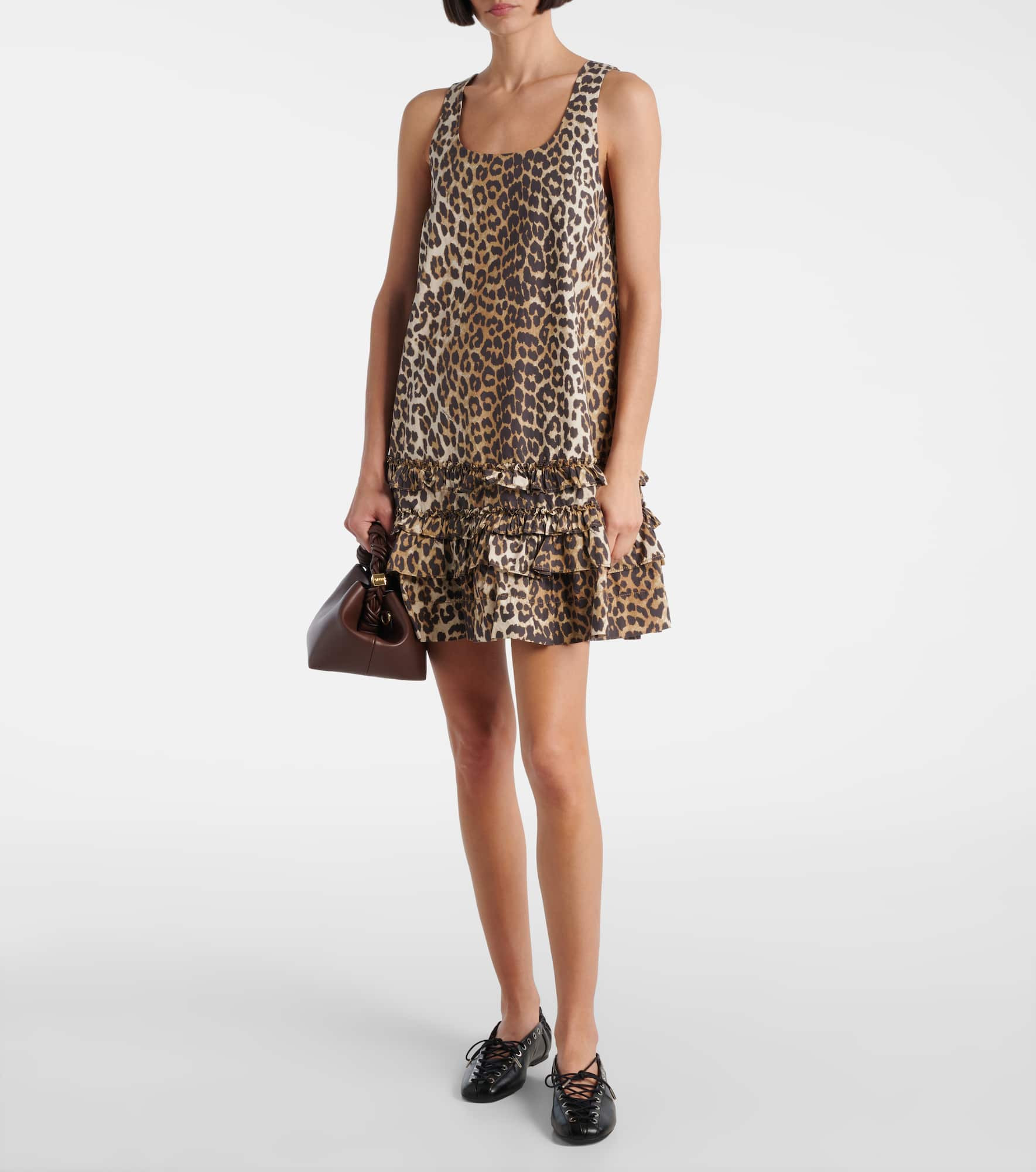 Leopard-print ruffled cotton poplin minidress - 2