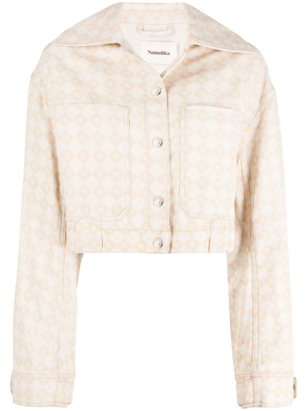 logo pattern boxy denim jacket - 1