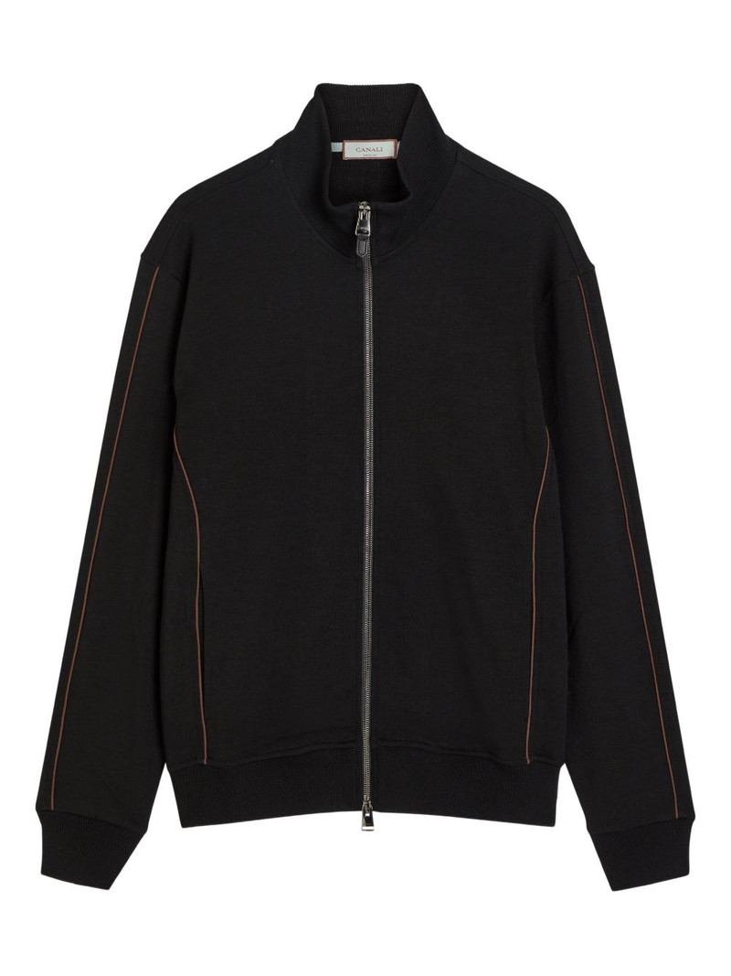 pipe-detail zip-up sweatshirt 1
