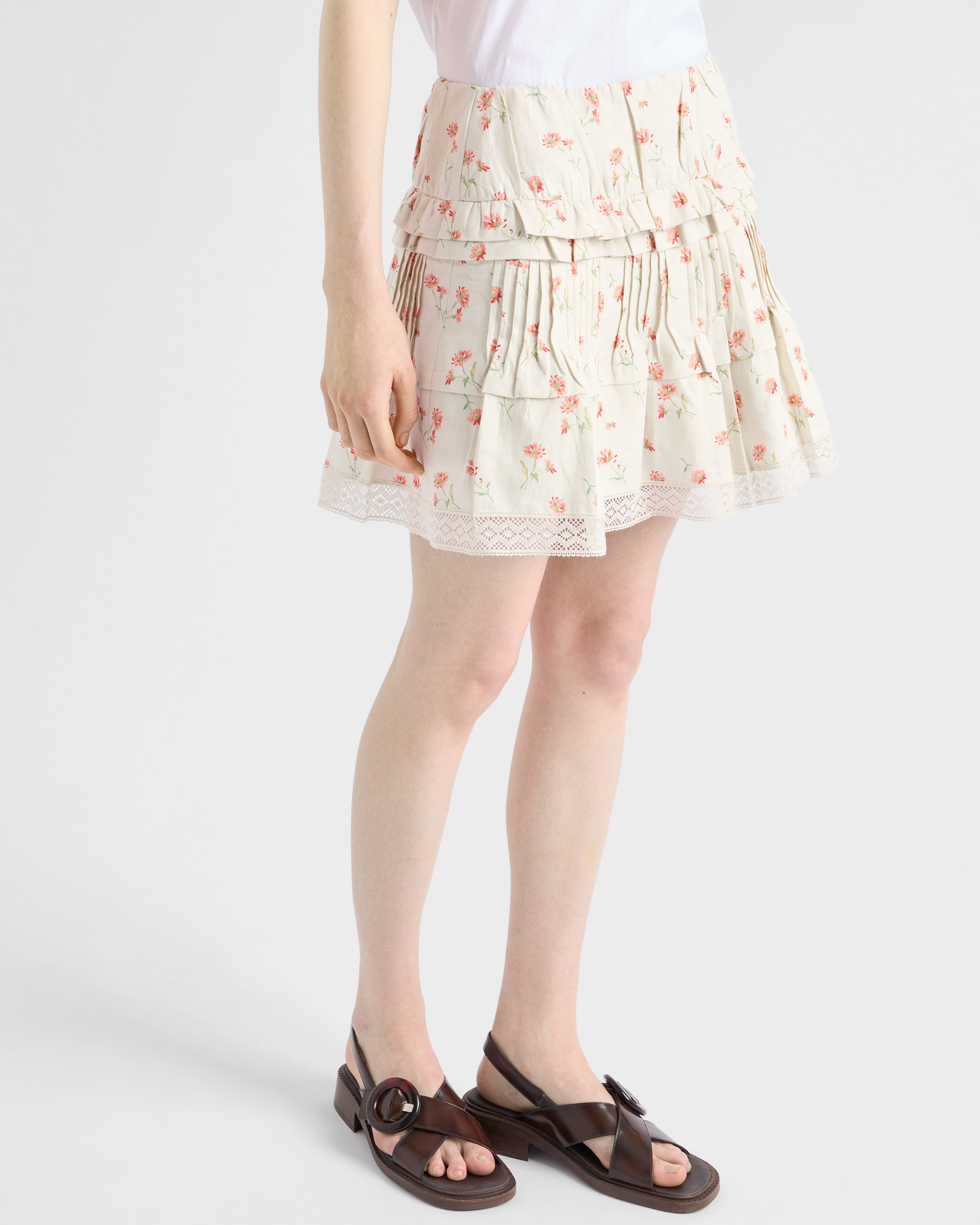 Floral print linen miniskirt - 3