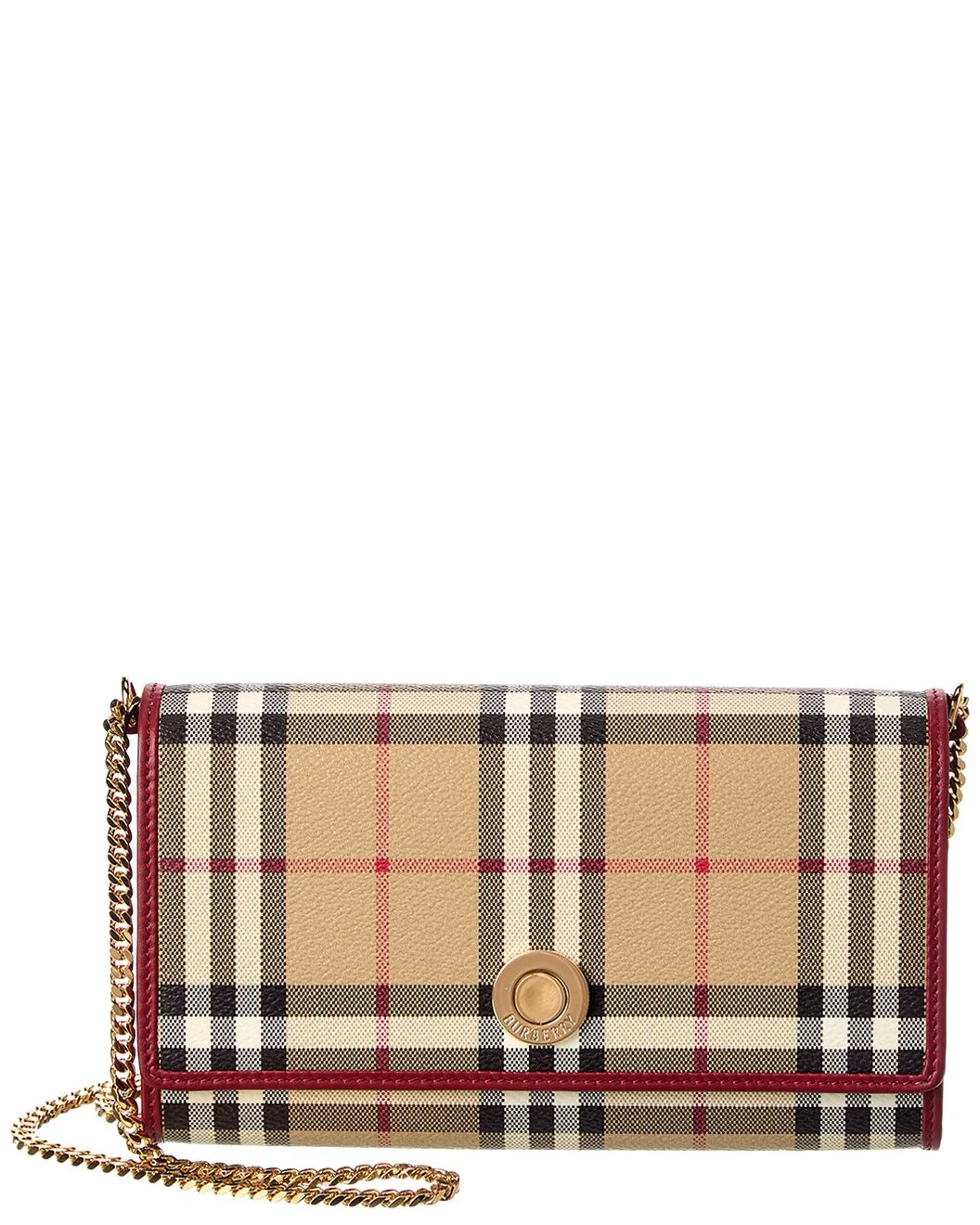 Burberry Check E-Canvas & Leather Wallet On Chain - 1