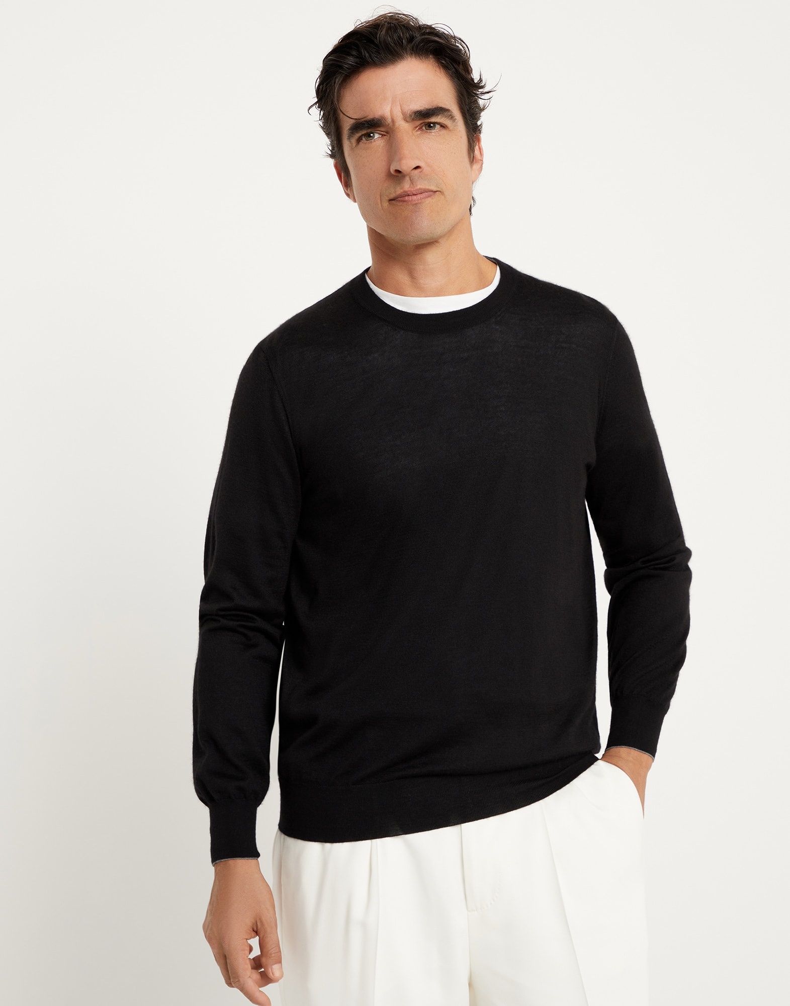 Lightweight cashmere and silk crew-neck sweater - 1
