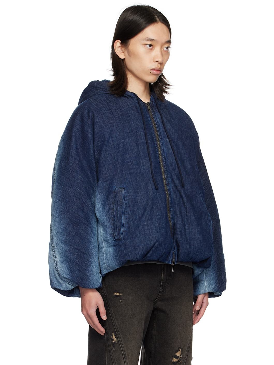 Navy Hooded Denim Puffer Jacket - 2